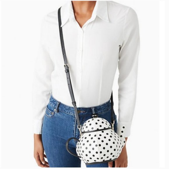 kate spade white black polka dot tea party teapot crossbody bag purse nwt - Picture 2 of 9